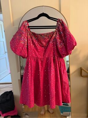 Queen of Sparkles Hot Pink Sequin Puff Sleeve Mini Dress